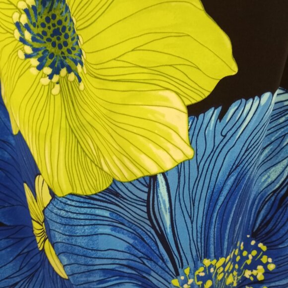 Studio I Black Blue Green Floral Cap Sleeve Midi Sheath Dress - Picture 2 of 7